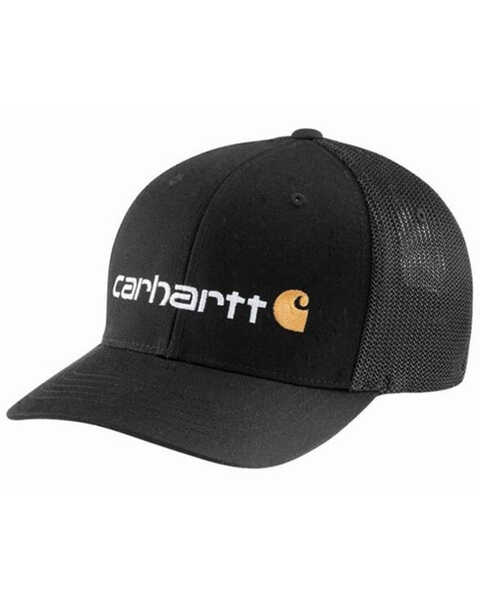 Carhartt Men's Embroidered Logo Graphic Rugged Flex Mesh-Back Baseball Cap, Black, hi-res