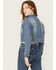 Image #4 - Vibrant Denim Women's Rhinestone Embellished Cropped Denim Jacket, Medium Wash, hi-res