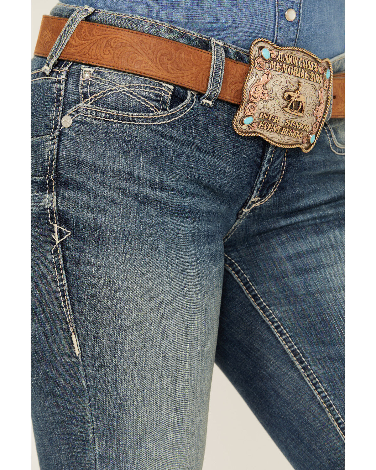 Image #2 - Ariat Women's Medium Wash Mid Rise Michela Straight Stretch Jeans, Medium Wash, hi-res