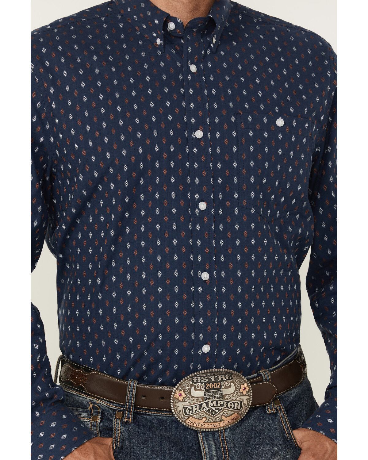 Image #3 - RANK 45® Men's Repocharge Geo Print Long Sleeve Button-Down Stretch Western Shirt, Navy, hi-res