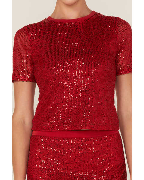 Image #5 - Band of the Free Women's The Lovers Sequin Short Sleeve Top, Red, hi-res