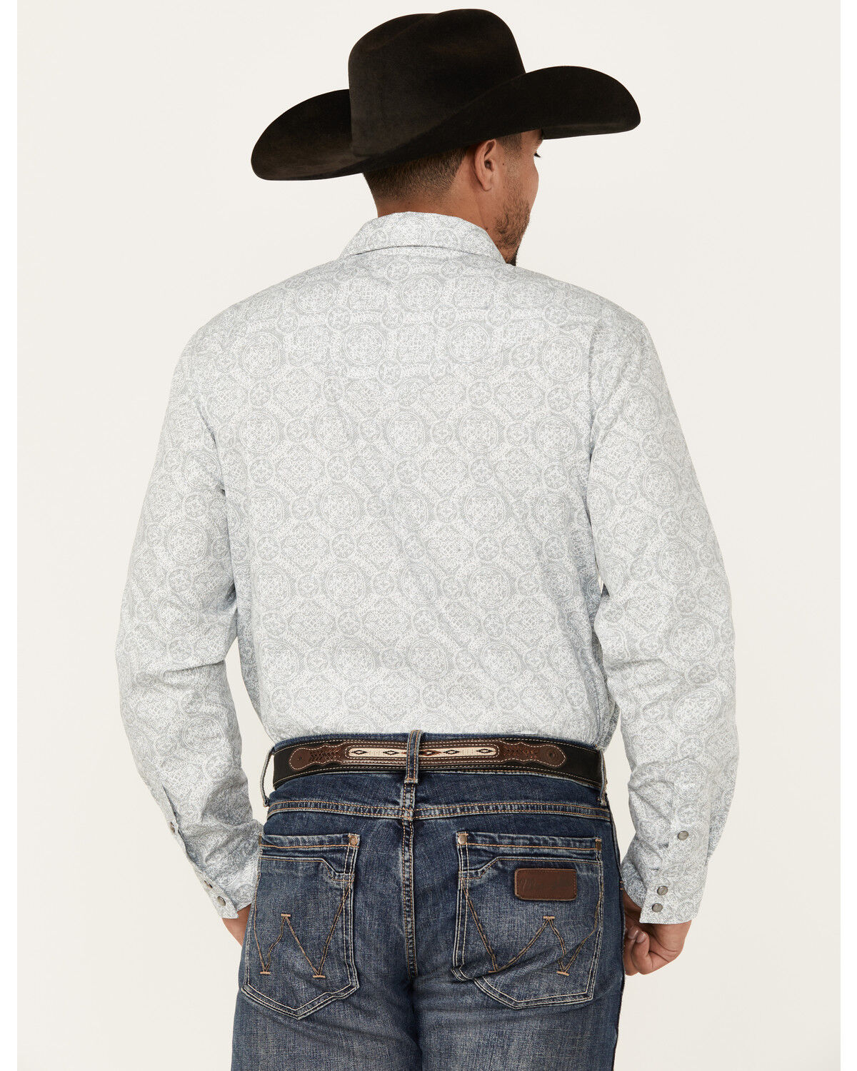 Image #4 - Gibson Trading Co Men's Pavement Medallion Print Long Sleeve Pearl Snap Western Shirt, Light Blue, hi-res