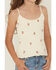 Image #3 - Fornia Girls' Peaches Embroidered Sleeveless Tank Top, Cream, hi-res