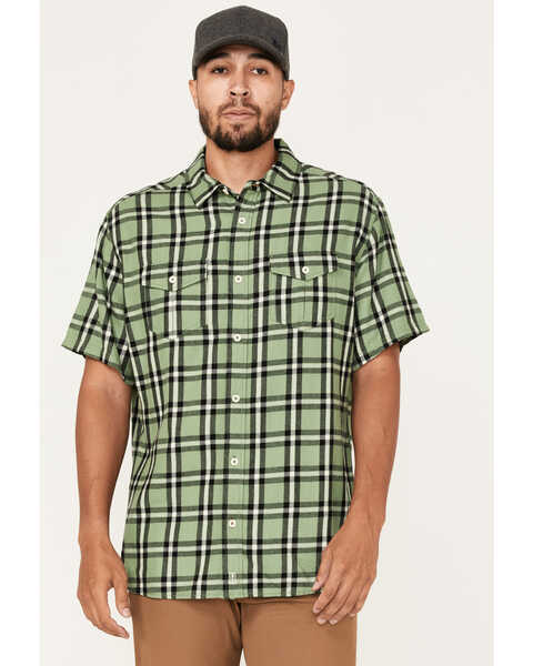 Brothers & Sons Men's Casual Plaid Short Sleeve Button Down Western Shirt , Light Green, hi-res