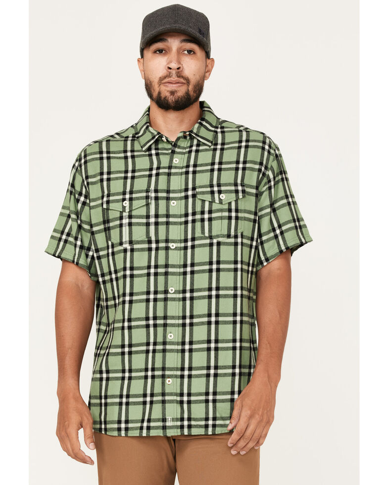 Brothers & Sons Men's Casual Light Green Plaid Short Sleeve Button-Down Western Shirt , Light Green, hi-res