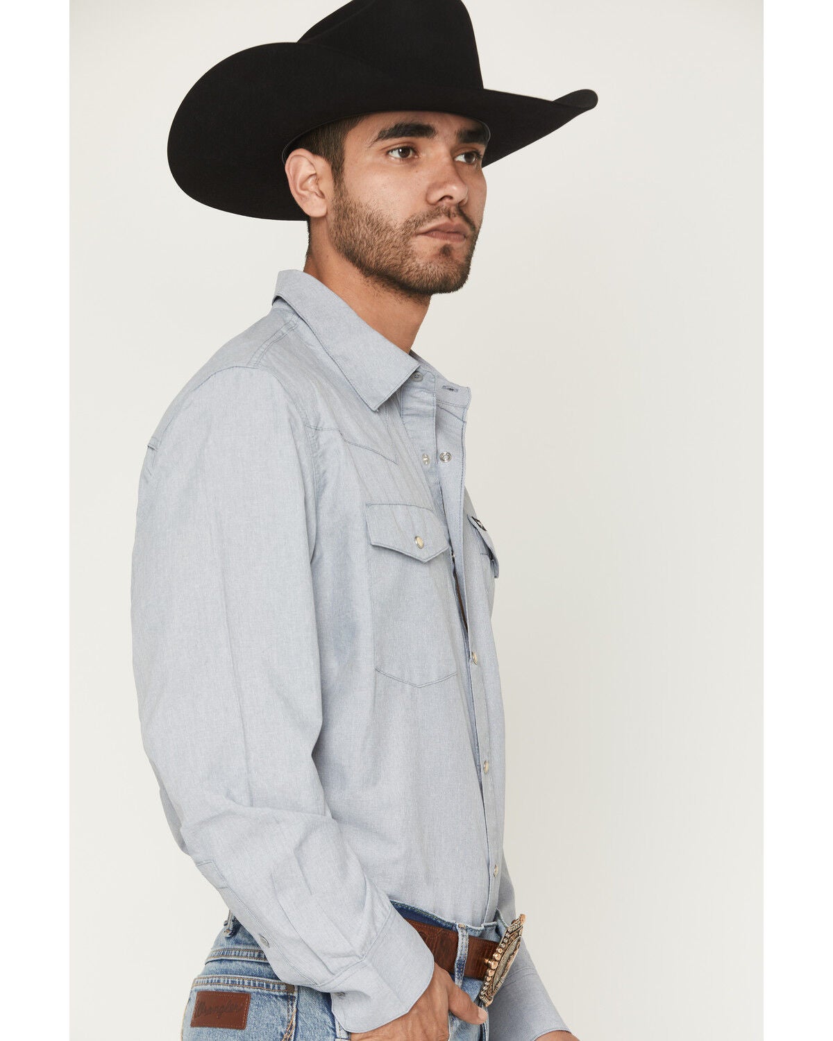 Image #2 - Wrangler ATG Men's Drover Utility Solid Long Sleeve Snap Western Shirt, Grey, hi-res