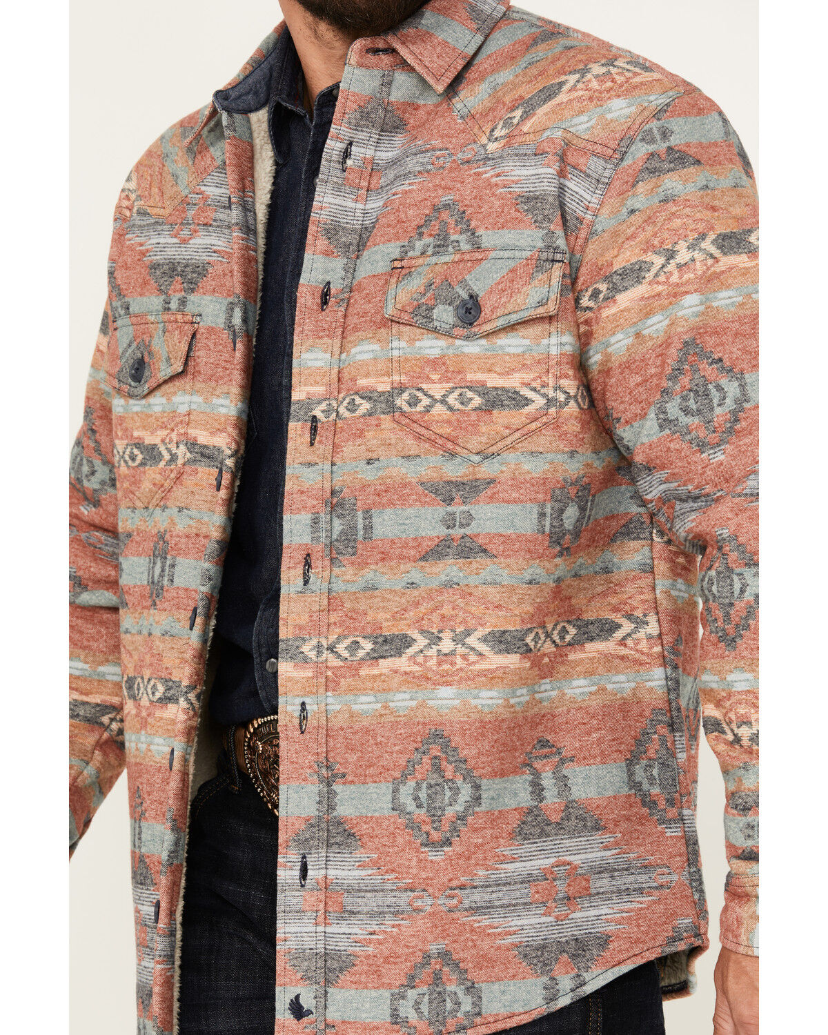 Image #3 - Cody James Men's Spokane Southwestern Print Sherpa Shacket , , hi-res