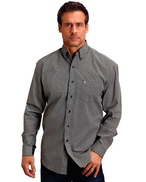 Image #1 - Stetson Men's Geo Print Long Sleeve Button-Down Western Shirt, Black, hi-res