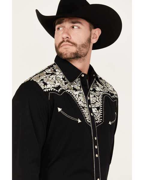 Scully Men's Silver Embroidered Gunfighter Long Sleeve Western Shirt, Silver, hi-res