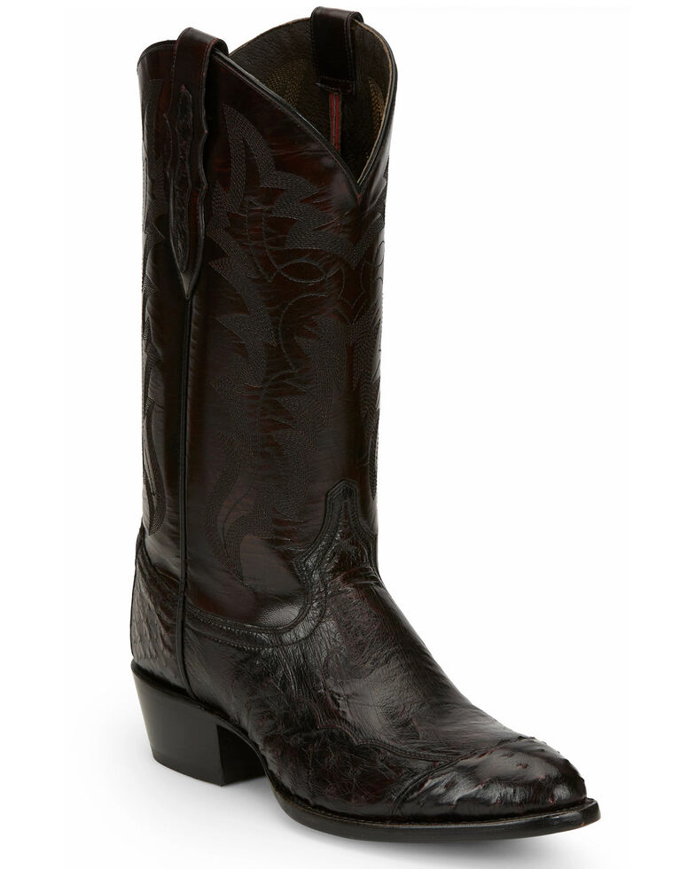 Tony Lama Men's Black Cherry Ostrich Western Boots - Round Toe, Black, hi-res