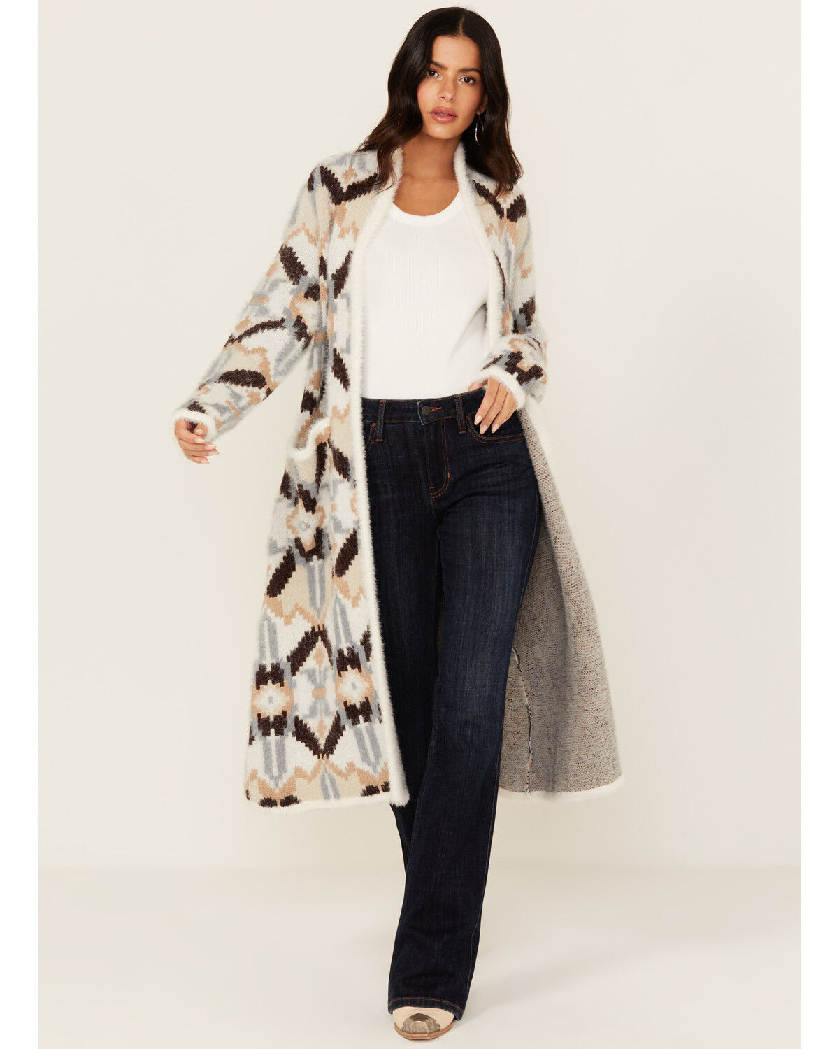 Image #4 - Shyanne Women's Southwestern Print Long Cardigan, Off White, hi-res