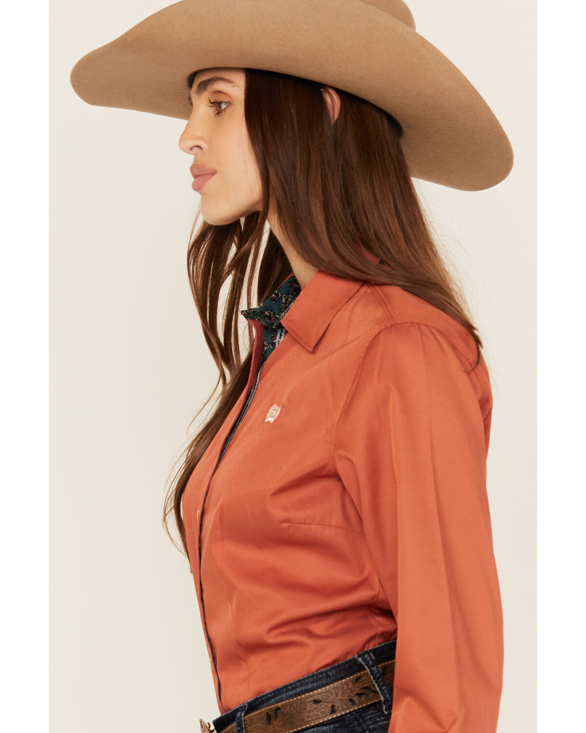 Image #2 - Cinch Women's Tonal Striped Long Sleeve Button-Down Western Shirt, Coral, hi-res