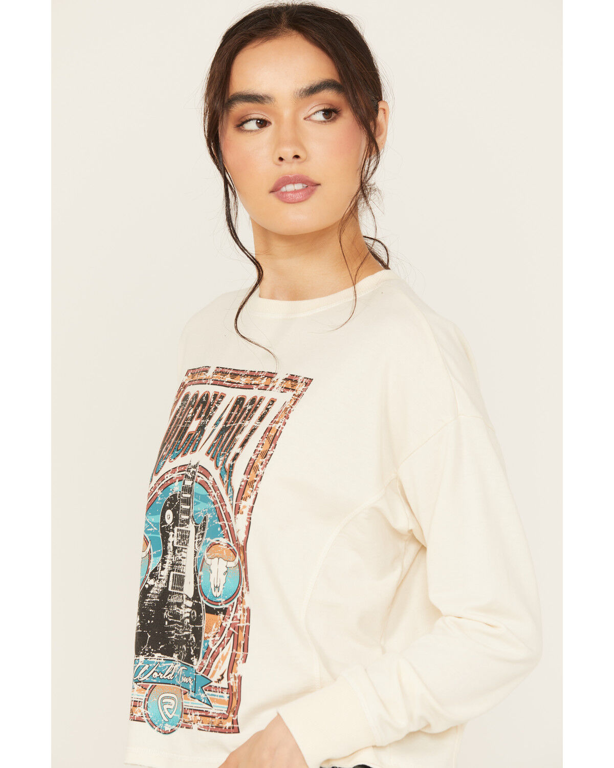 Image #2 - Rock & Roll Denim Women's Rock & Roll Long Sleeve Graphic Tee, Cream, hi-res
