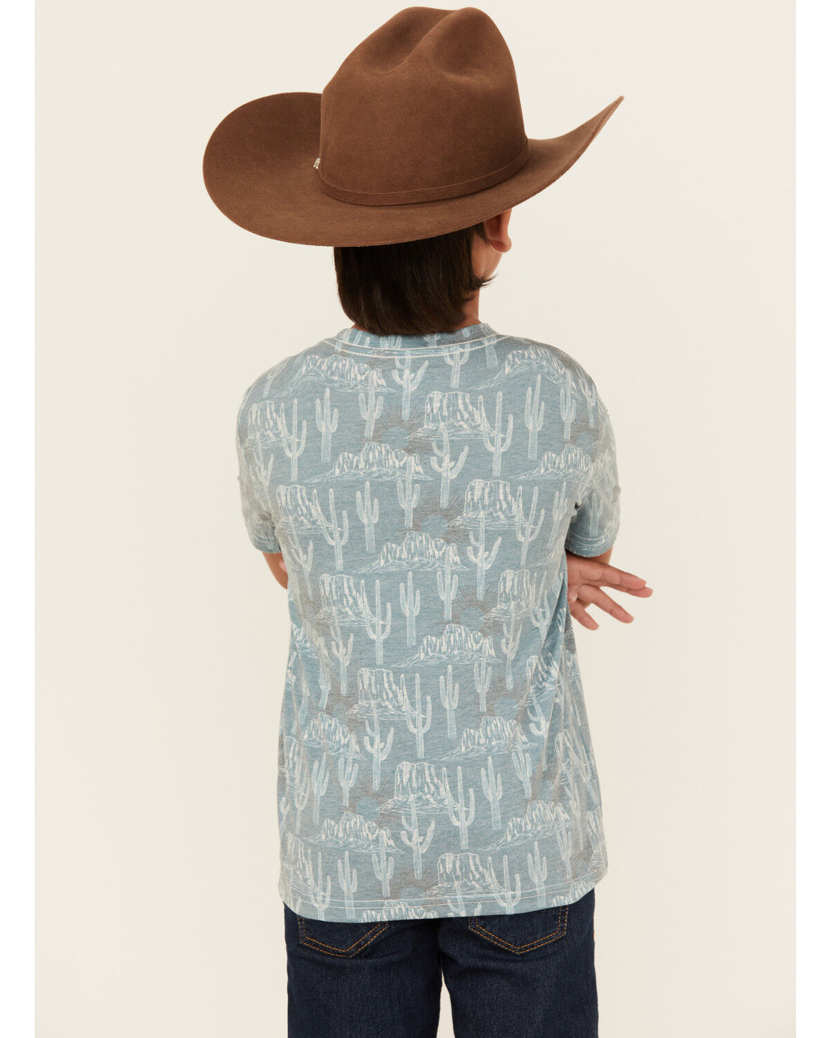 Image #4 - Rock & Roll Denim Boys' Allover Cactus Print Short Sleeve Shirt, Teal, hi-res