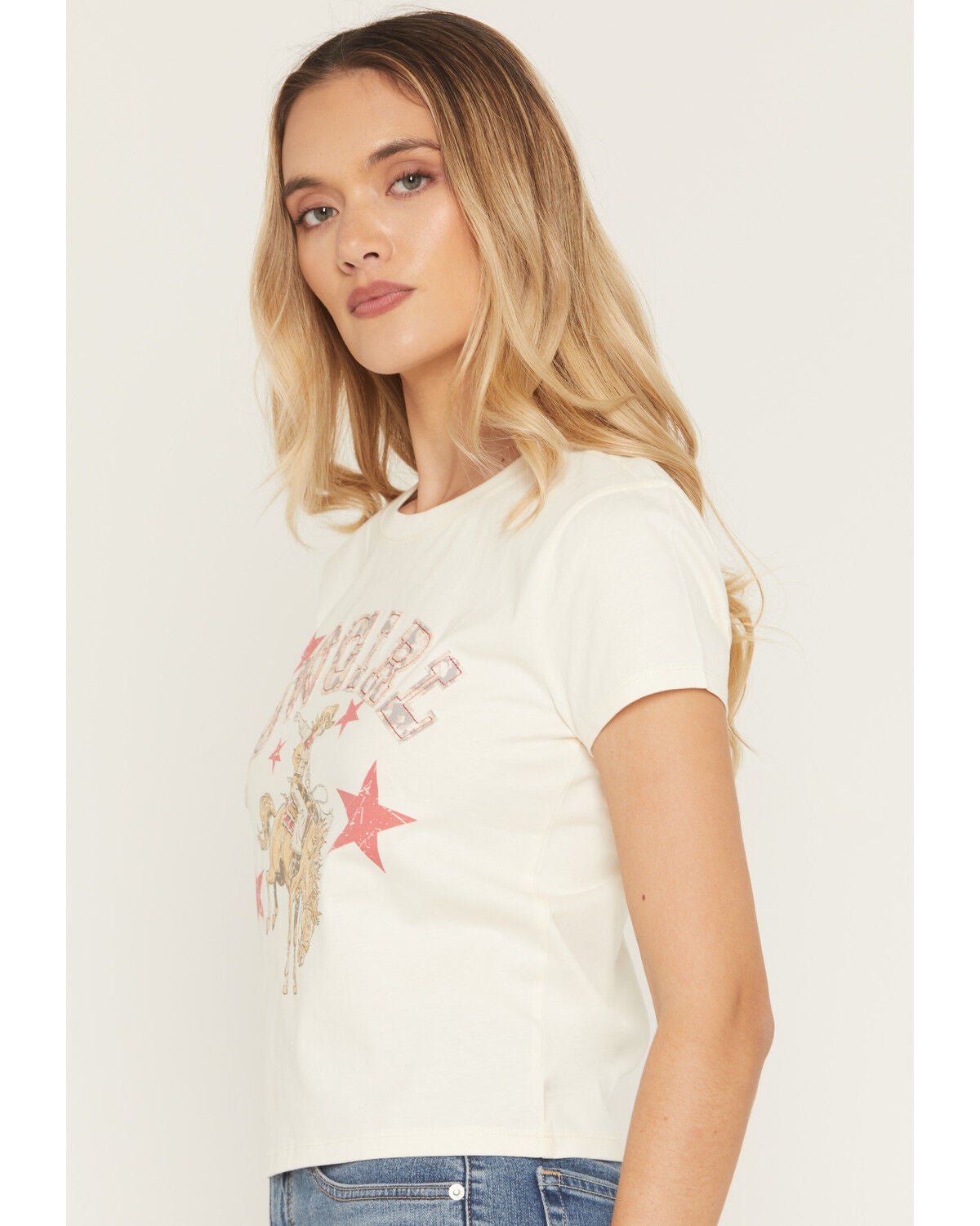 Image #2 - Youth In Revolt Women's Cowgirl Camo Patch Short Sleeve Cropped Boxy Tee, Cream, hi-res