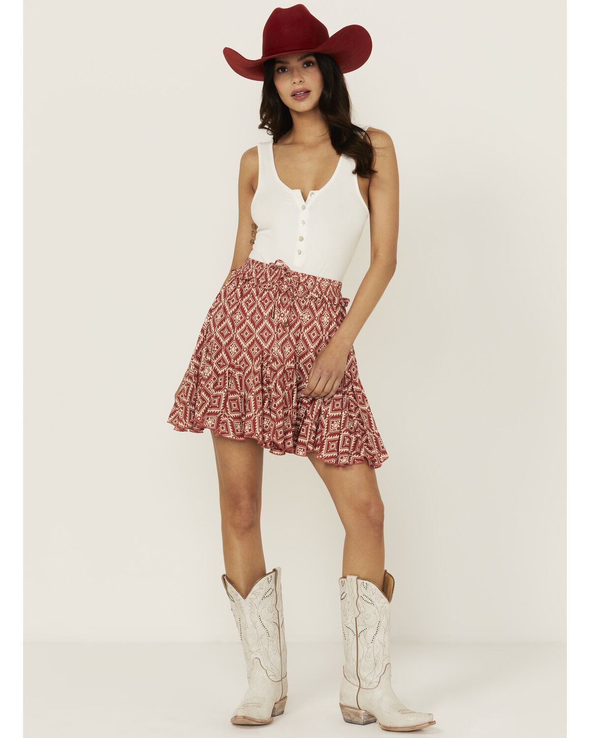 Image #1 - Rock & Roll Denim Women's Southwestern Print Skirt, Red, hi-res