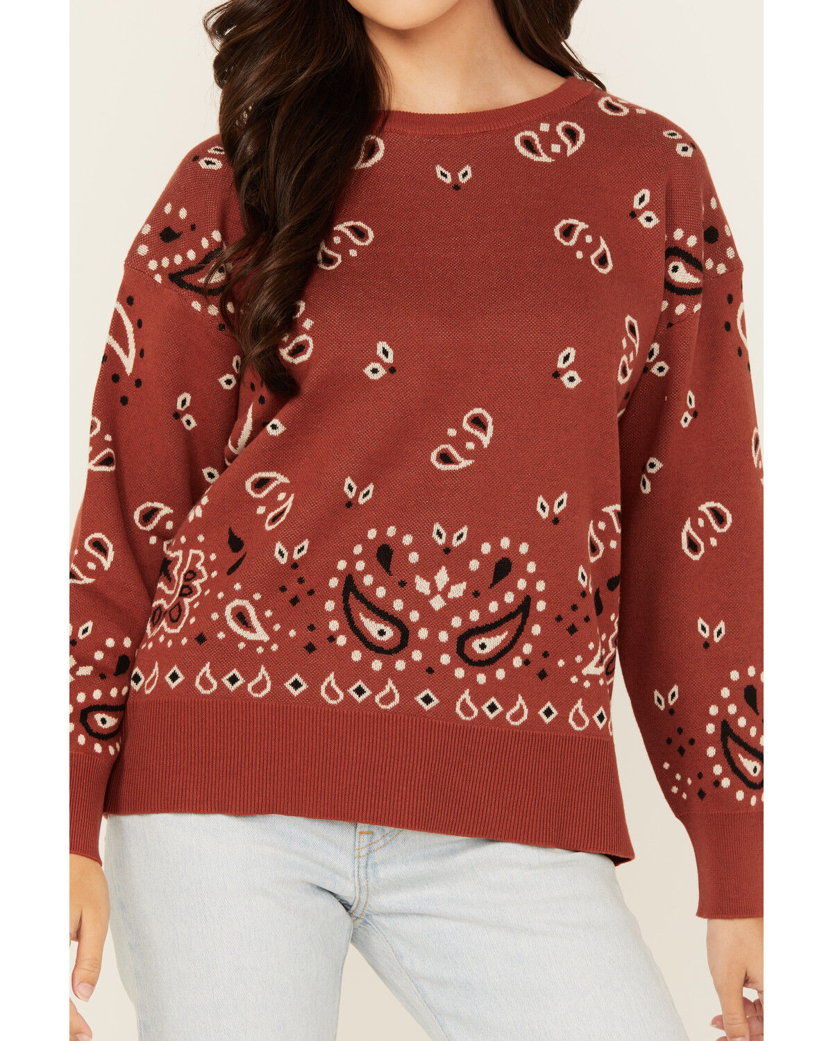 Image #3 - Cotton & Rye Women's Bandana Print Sweater, Rust, hi-res