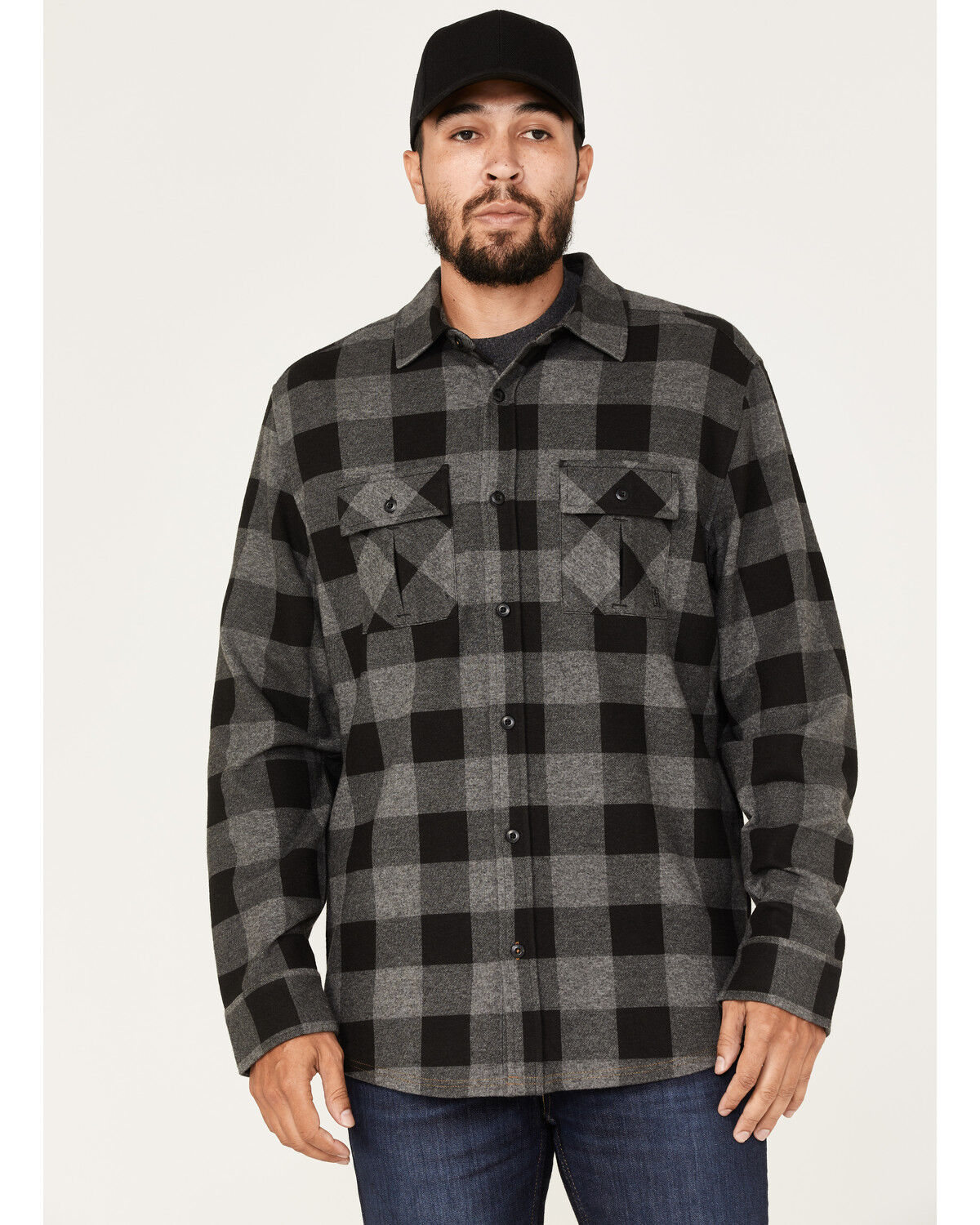 Image #1 - Brothers and Sons Men's Large Jacquard Plaid Print Button Down Western Shirt, Charcoal, hi-res