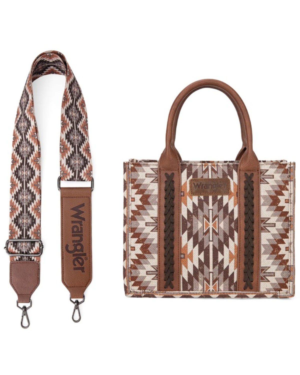 Image #4 - Wrangler Women's Southwestern Print Small Canvas Crossbody Bag, Brown, hi-res