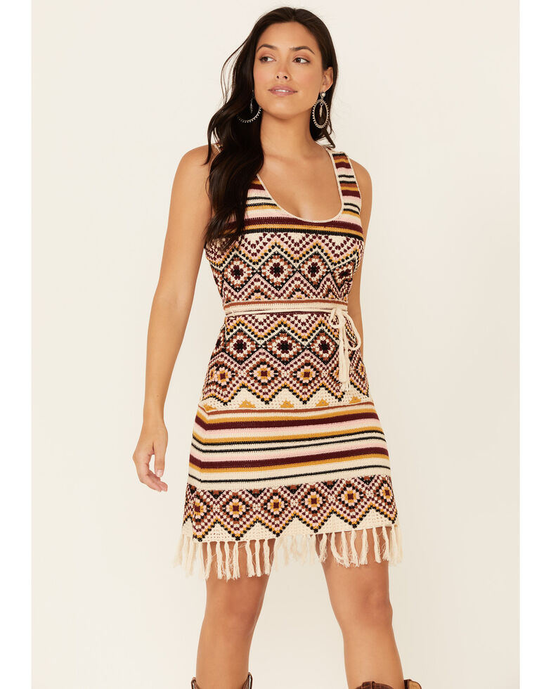 Idyllwind Women's Chilli Havana Nights Crochet Fringe Dress, Chilli, hi-res