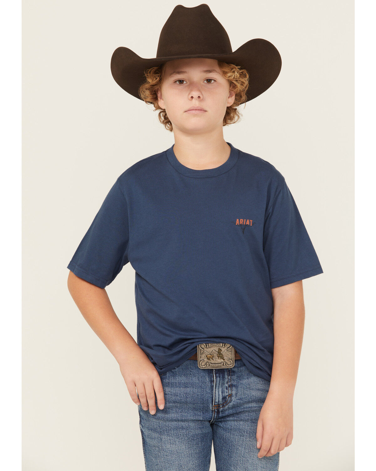 Image #2 - Ariat Boys' Ranch Logo Short Sleeve Graphic T-Shirt, Navy, hi-res