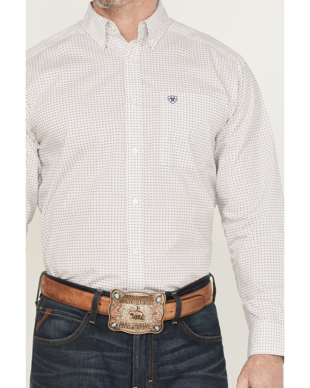 Image #3 - Ariat Men's Cesar Striped Geo Long Sleeve Button-Down Western Shirt, White, hi-res