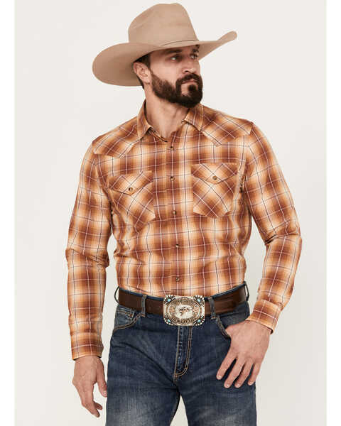 Image #1 - Pendleton Men's Frontier Plaid Print Long Sleeve Western Snap Shirt, Rust Copper, hi-res