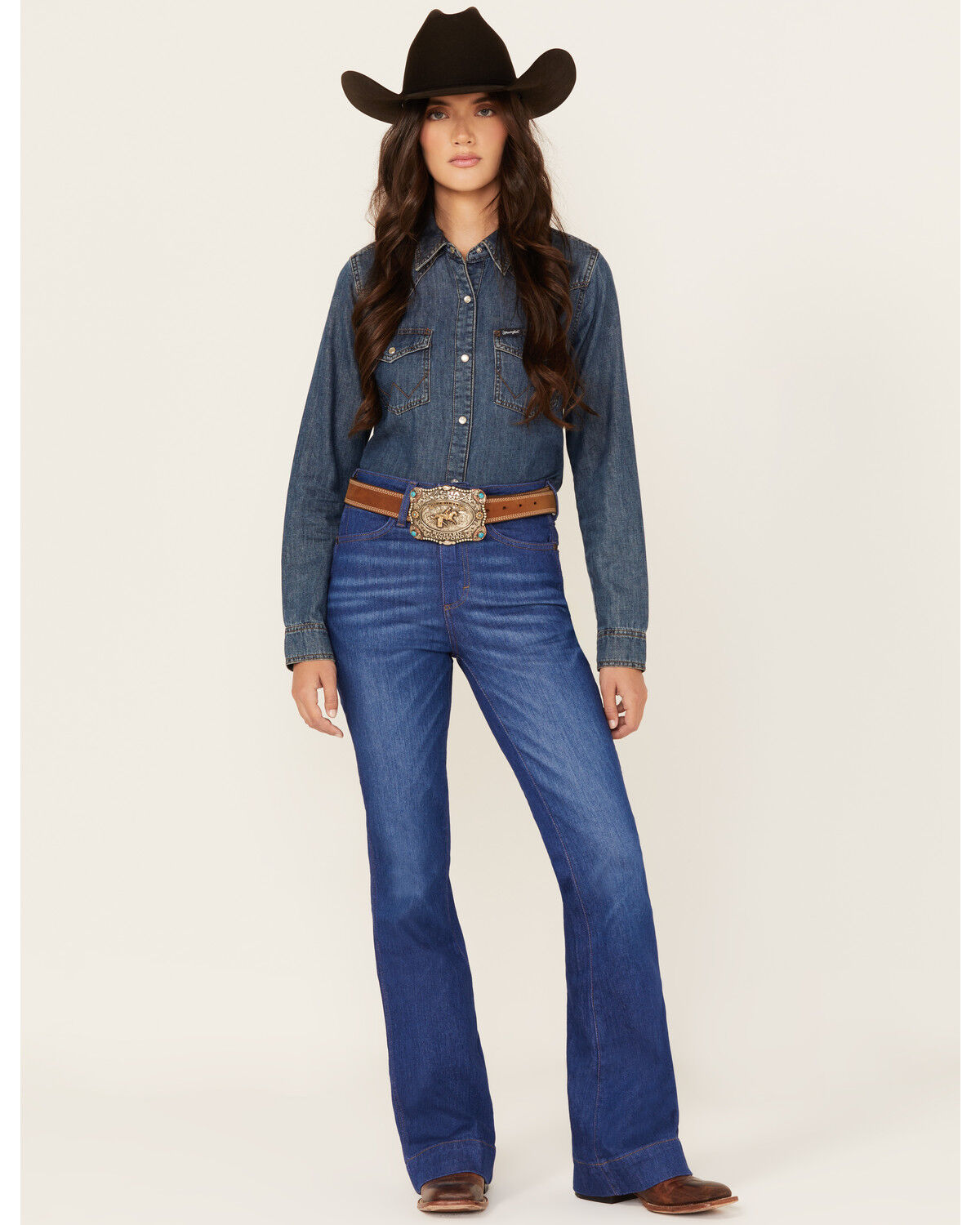 Image #1 - Wrangler Retro Women's Frances Medium Wash High Rise Trouser Stretch Denim Jeans, Medium Wash, hi-res