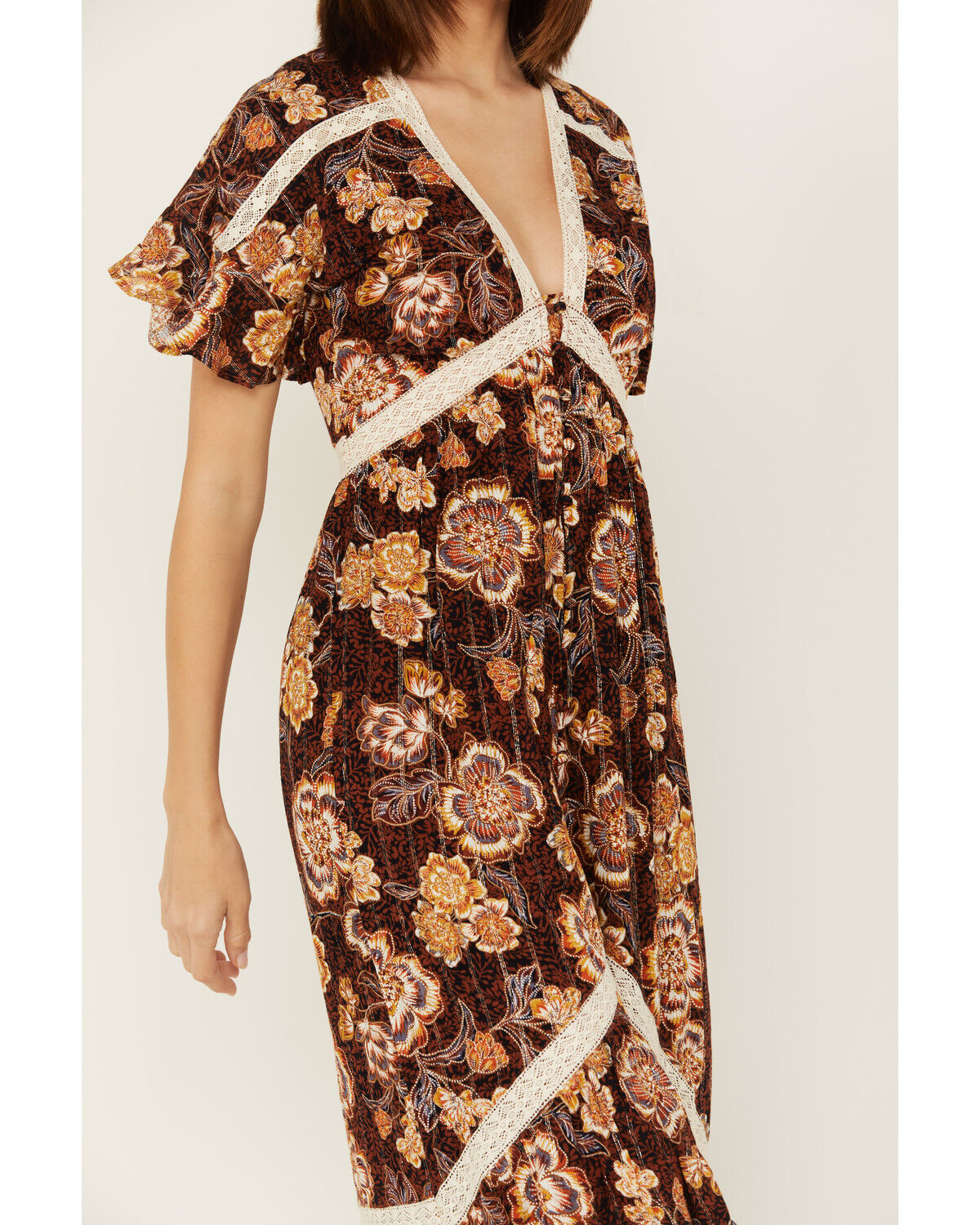 Image #3 - Shyanne Women's Short Sleeve Floral Print High-Low Maxi Dress, Dark Blue, hi-res