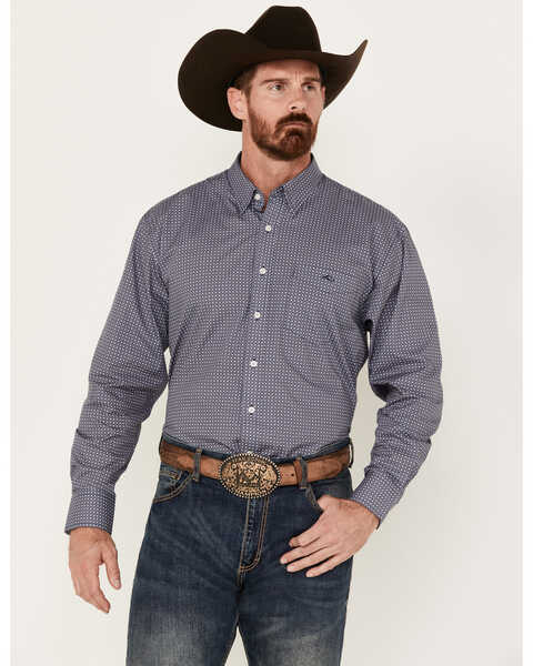 Resistol Men's Owen Geo Print Long Sleeve Button-Down Western Shirt, Blue, hi-res