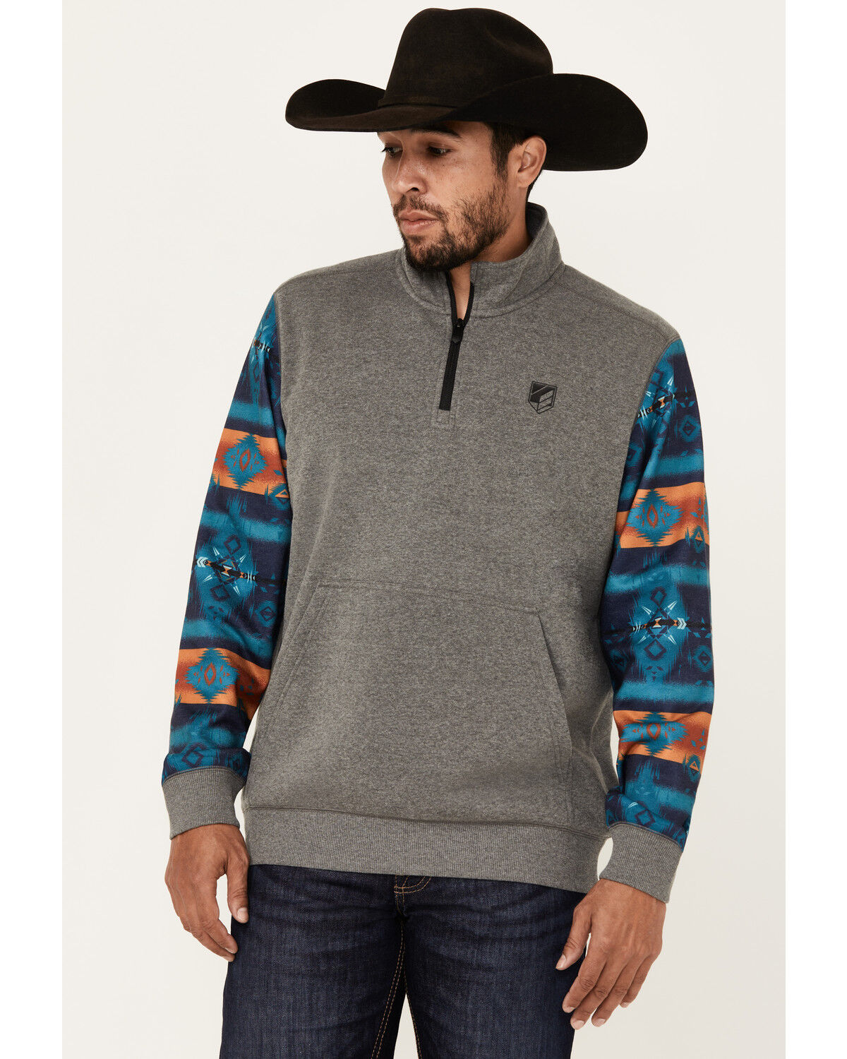 Image #1 - RANK 45® Men's Morocco Color Block 1/4 Zip Pullover, Charcoal, hi-res