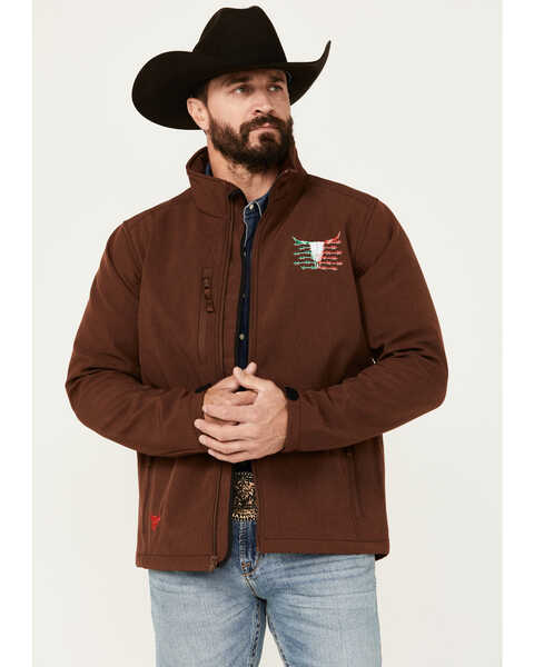 Image #1 - Cowboy Hardware Men's Viva Mexico Skull Softshell Jacket , Rust Copper, hi-res