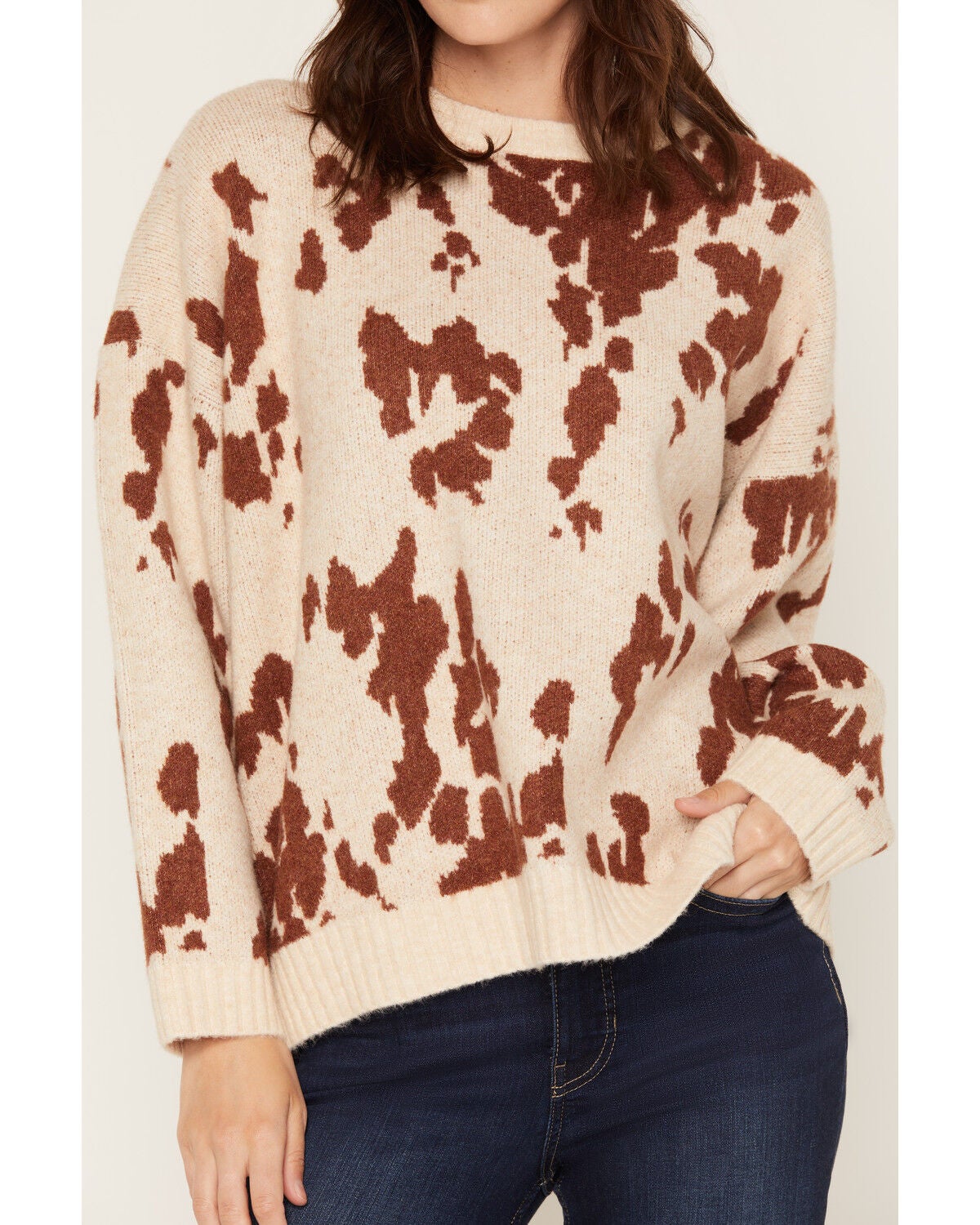 Image #3 - By Together Women's Cow Print Sweater, Natural, hi-res