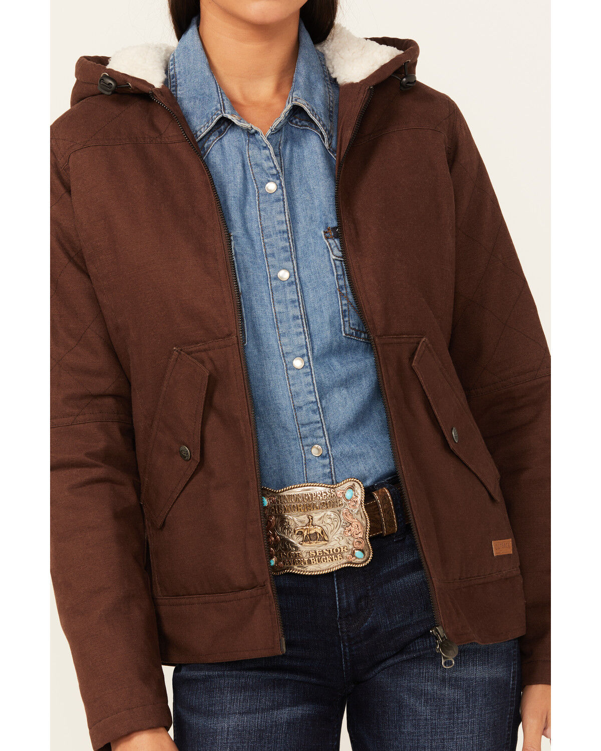 Image #3 - Outback Trading Co Women's Berber Lined Hooded Canvas Heidi Jacket, Brown, hi-res