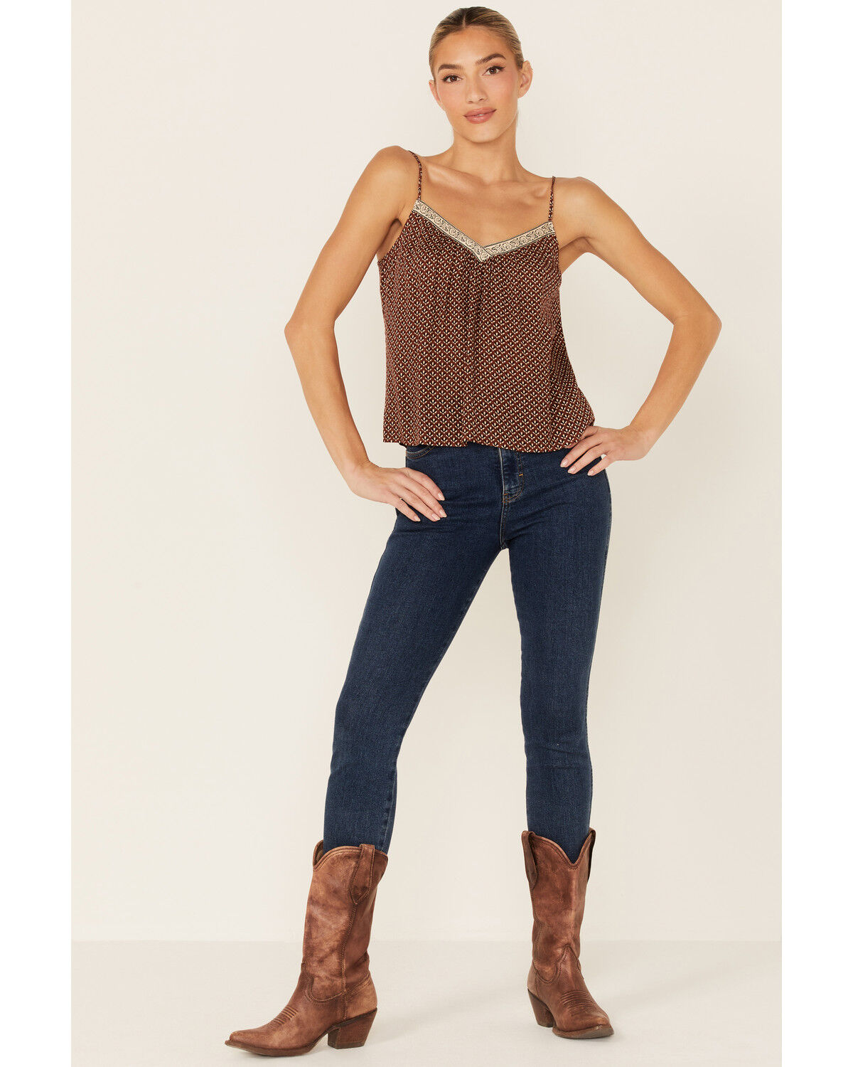 Image #5 - Patrons of Peace Women's Tawny Tile Print Neck Line Cami, Rust Copper, hi-res