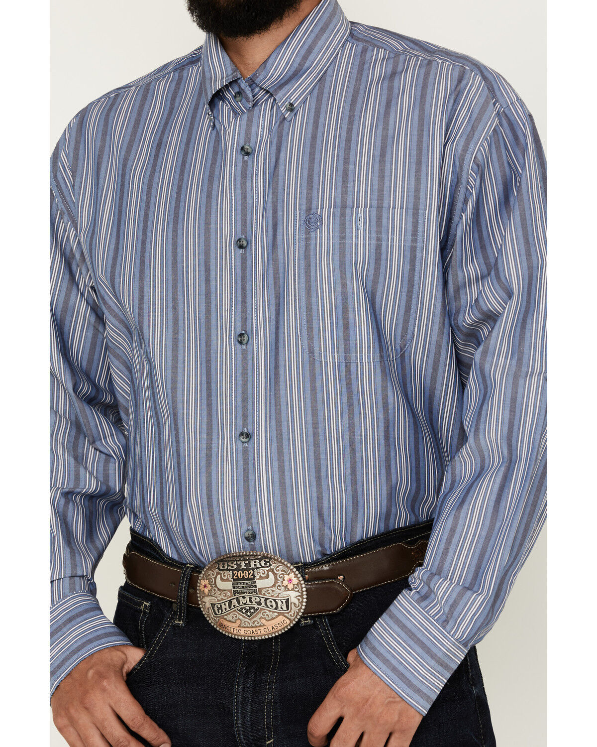 Image #3 - George Strait by Wrangler Men's Striped Long Sleeve Button-Down Western Shirt - Tall, Blue, hi-res