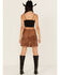Image #3 - Fornia Women's Rhinestone Fringe Faux Suede Mini Skirt, Camel, hi-res