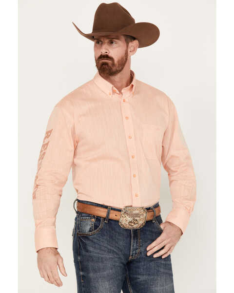 Image #1 - Resistol Men's Sunrise Heathered Solid Long Sleeve Button Down Western Shirt, Peach, hi-res