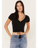 Image #1 - Shyanne Women's Beaded Short Sleeve Front Tie Shirt, Black, hi-res