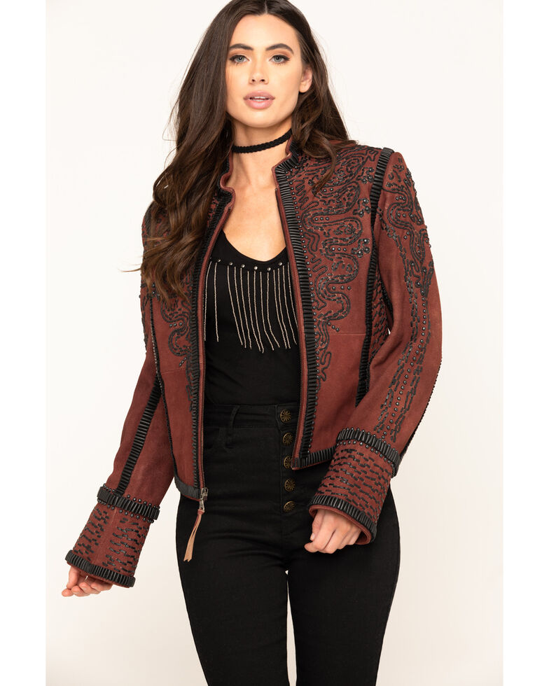Double D Ranch Women's Oxblood Plaza Charro Jacket, Red, hi-res