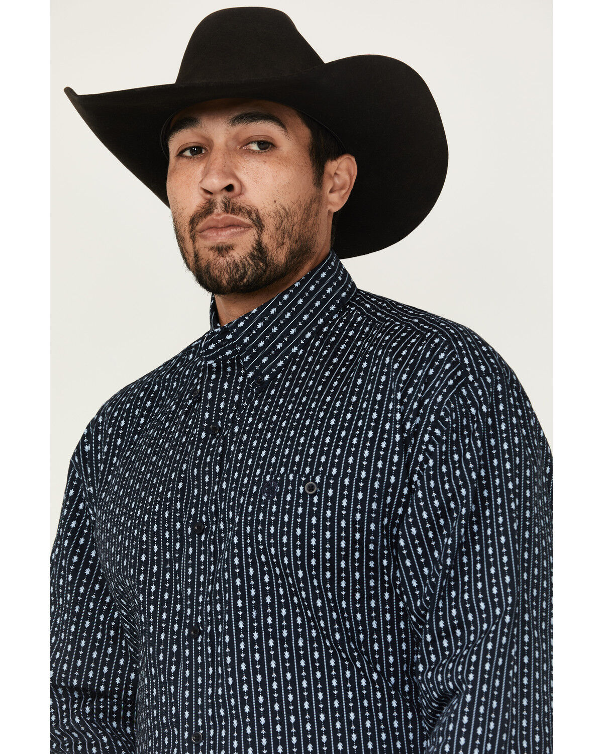 Image #2 - George Strait by Wrangler Men's Floral Striped Print Long Sleeve Button-Down Stretch Western Shirt - Tall, Blue, hi-res