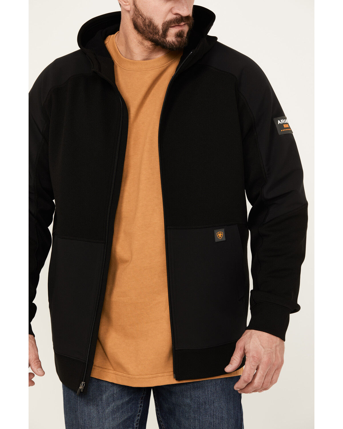 Image #3 - Ariat Men's Rebar WorkTek Reinforced Full Zip Hooded Jacket, Black, hi-res