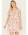 Image #1 - Ash & Violet Women's Floral Print Short Sleeve Lace Trim Mini Dress, Multi, hi-res