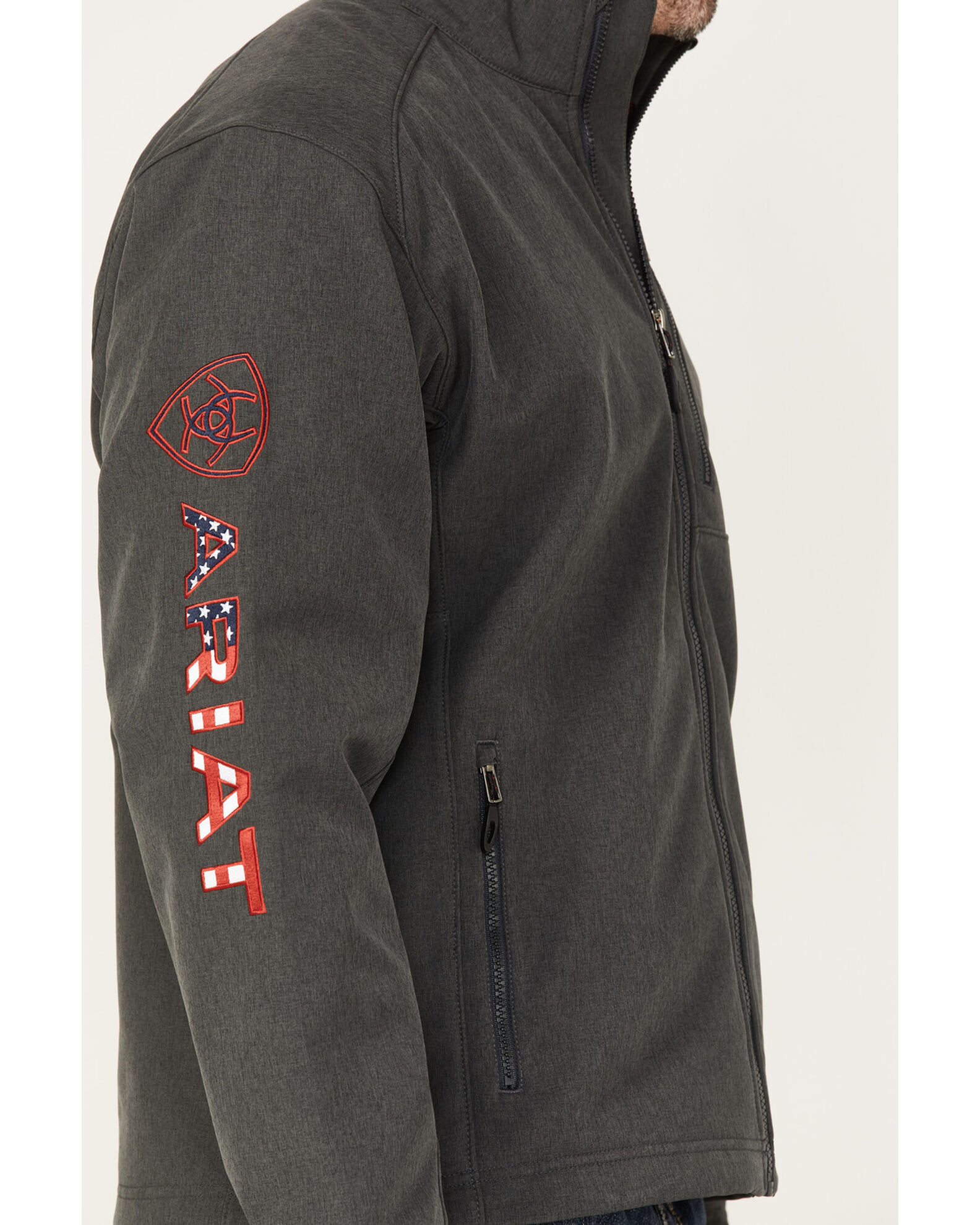 Image #3 - Ariat Men's Americana Logo 2.0 Zip-Front Softshell Jacket - Tall, Charcoal, hi-res