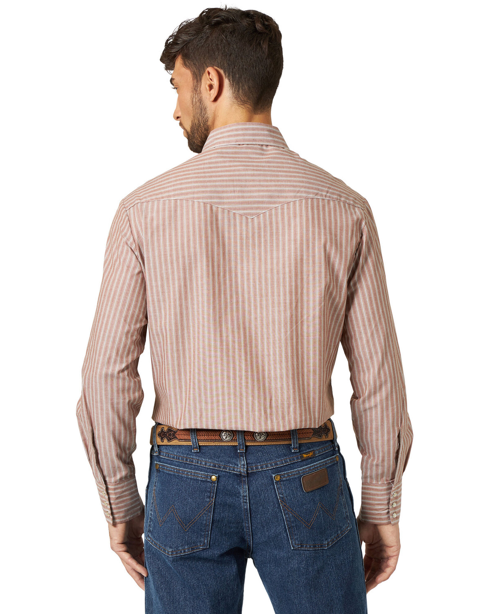 Image #2 - Wrangler Men's Assorted Stripe or Plaid Classic Long Sleeve Pearl Snap Western Shirt, Stripe, hi-res