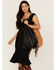 Image #1 - Understated Leather Women's Oversized Fringe Shoulder Bag, Black/tan, hi-res