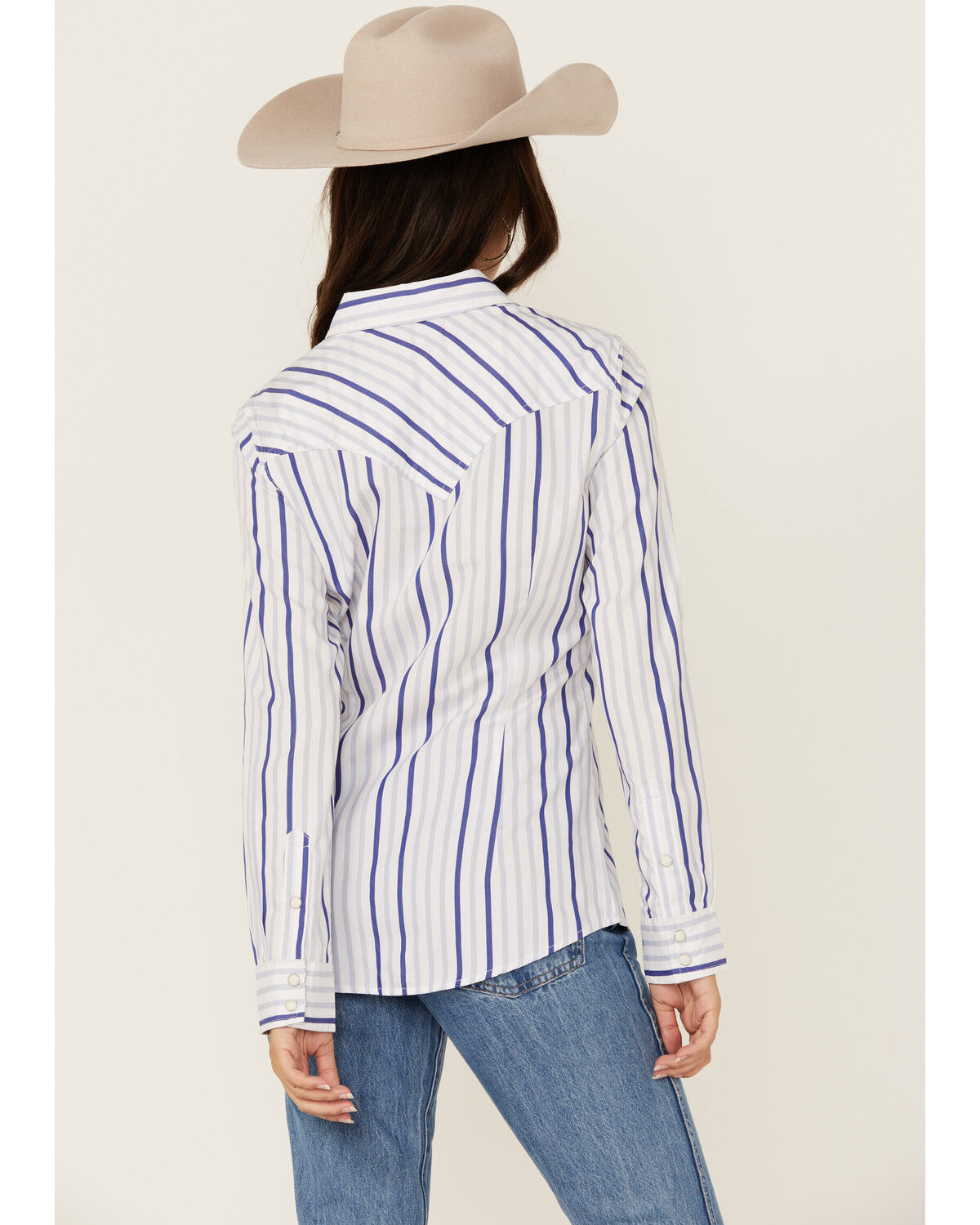 Image #4 - Wrangler Retro Women's Striped Print Long Sleeve Snap Western Shirt, Blue, hi-res
