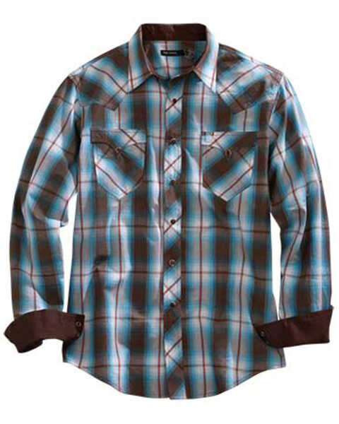 Tin Haul Men's Turquoise Plaid Long Sleeve Western Shirt , Brown, hi-res