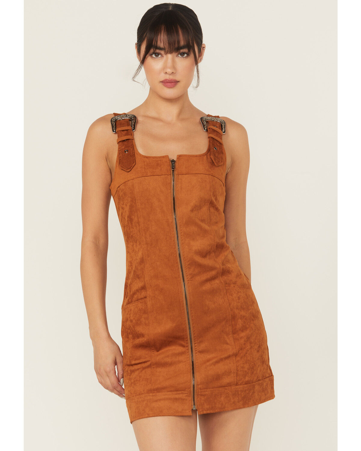 Image #1 - Blue B Women's Buckle Strap Mini Dress, Caramel, hi-res