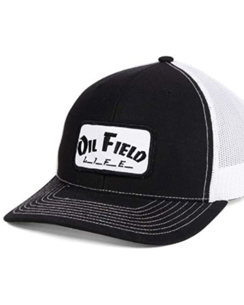 Oil Field Hats Men's Black & White Life Patch Mesh-Back Ball Cap , Black, hi-res